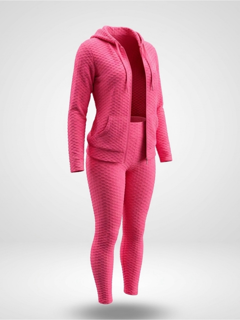 Pink Textured Hoodie & Legging Set